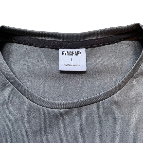 Gymshark Gray Long Sleeve Logo Crew Neck Workout Shirt Size L - Picture 3 of 4